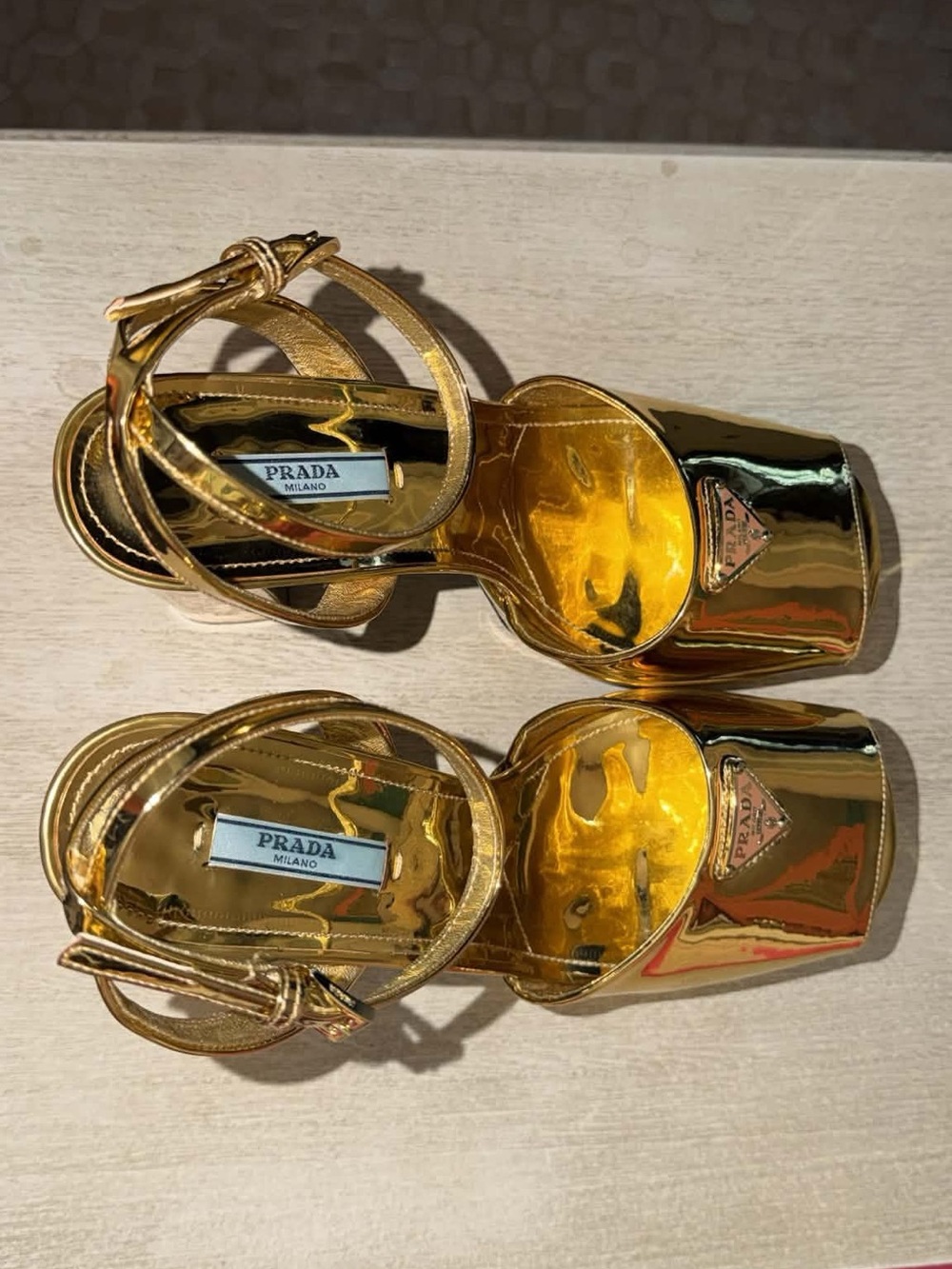 Prada Metallic Gold Platform Sandals with Ankle Strap - Picture 3 of 4